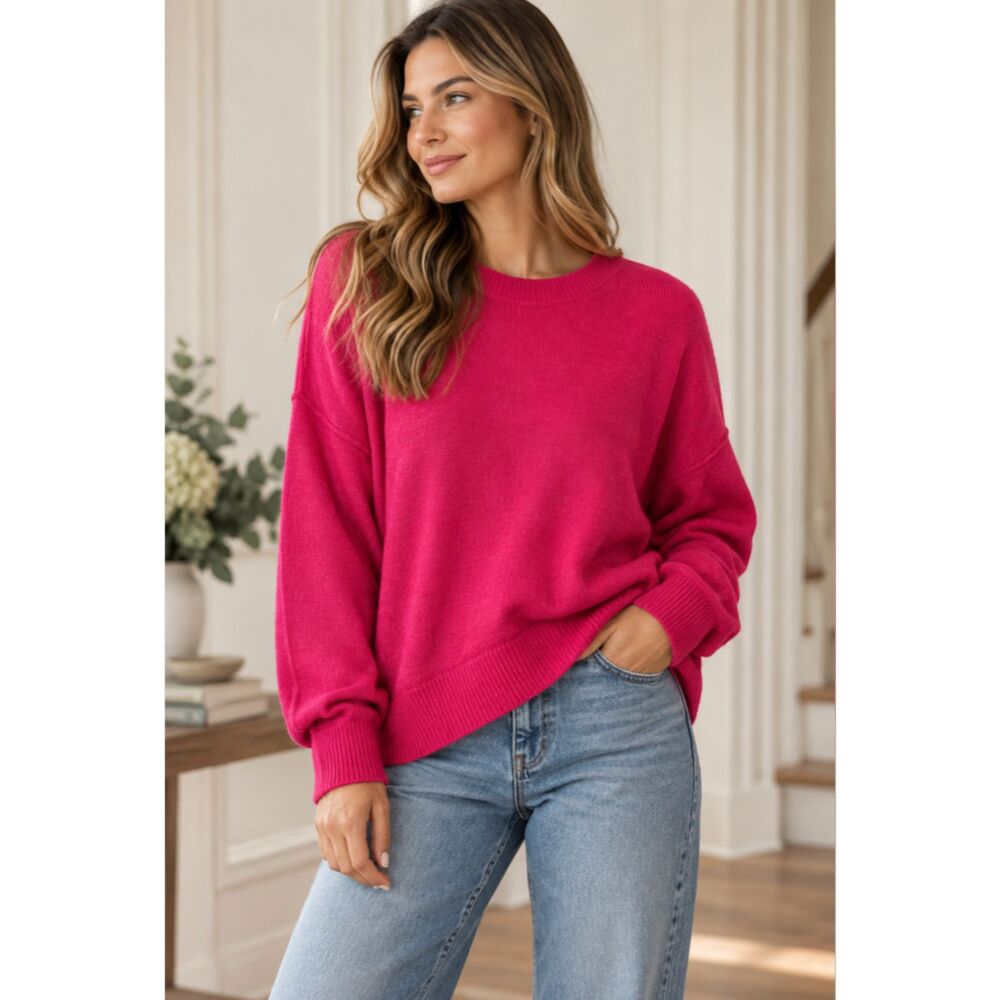 Vince Camuto Hot Pink Crewneck Knit Sweater Women’s Large Fuchsia